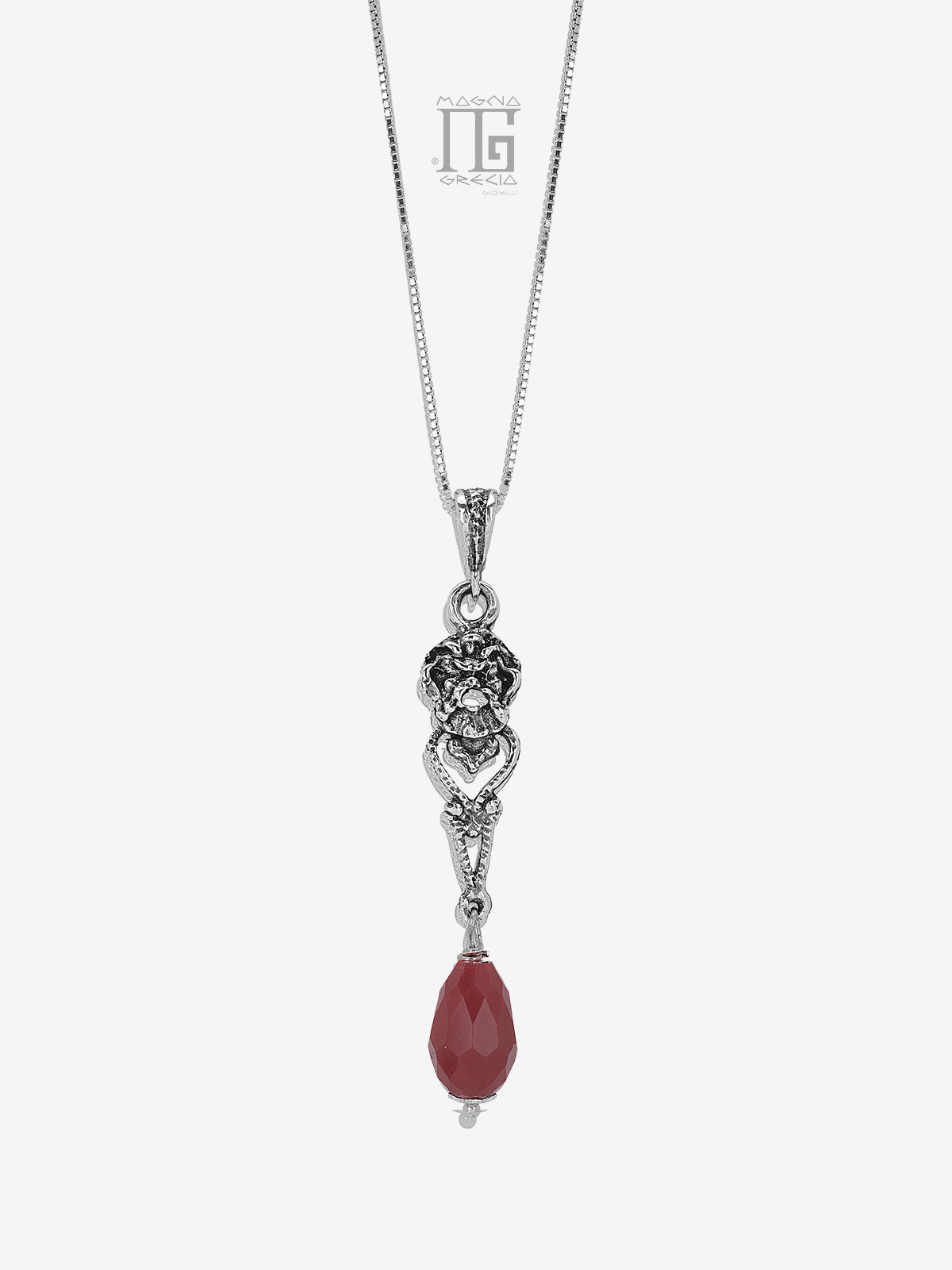 Pendente in Argento 925 con Maschera Apotropaica e Giada Rubellite