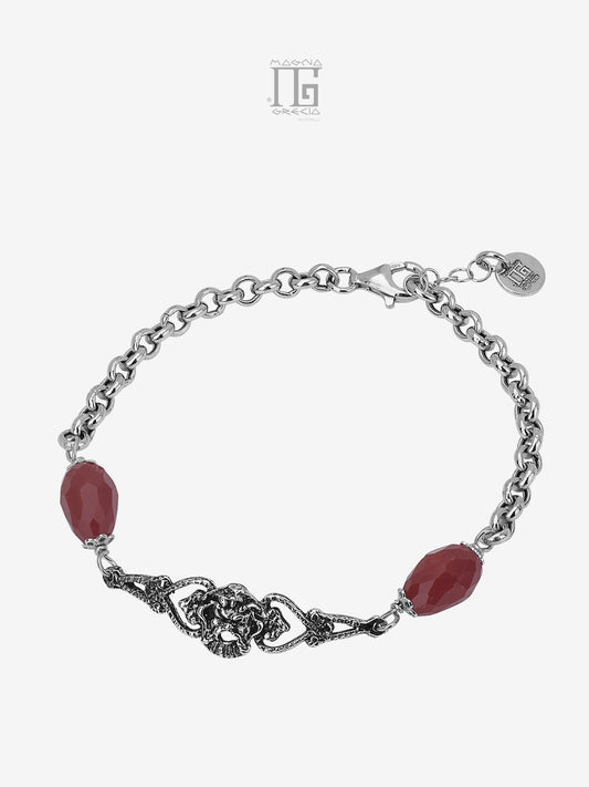 Bracciale in Argento con Maschera Apotropaica e Pietre bordeaux Cod. MGK 4228 V