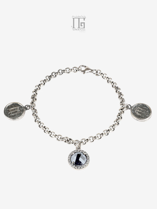 Bracciale Antica Grecia in argento 925 con cristallo azzurro ultra trasparente e zirconi