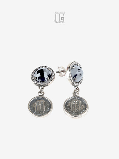 Orecchini Antica Grecia in argento 925 con cristallo azzurro ultra trasparente e zirconi