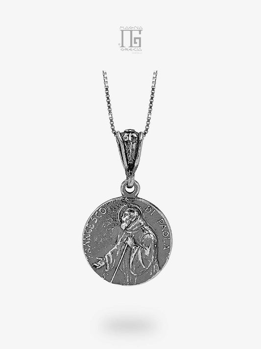 Pendente in argento 925 con effigie di San Francesco di Paola – diametro 1,8 cm – con catenina inclusa